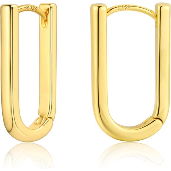 14K Gold Plated 925 Sterling Silver Square Hoop Earrings Hypoallergenic Medium - Picture 2 of 8